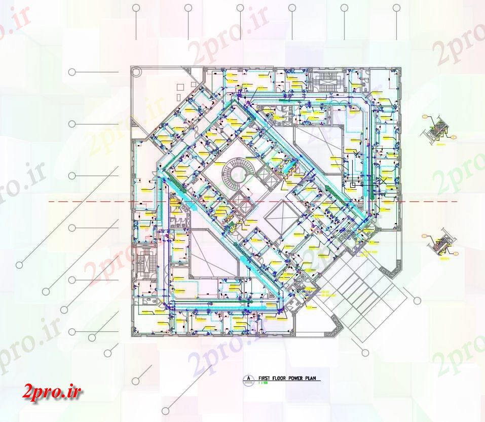دانلود نقشه برق ساختمان تجاری ، اداری ، دفتر کار ، بازرگانی 45×45 متر (کد31715)