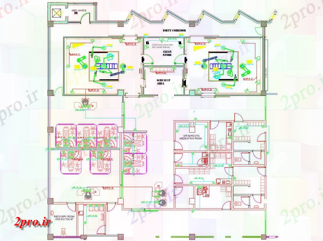 دانلود نقشه بیمارستان ، درمانگاه ، مرکز بهداشت ، کلینیک ، مطب 24×24 متر (کد32035)