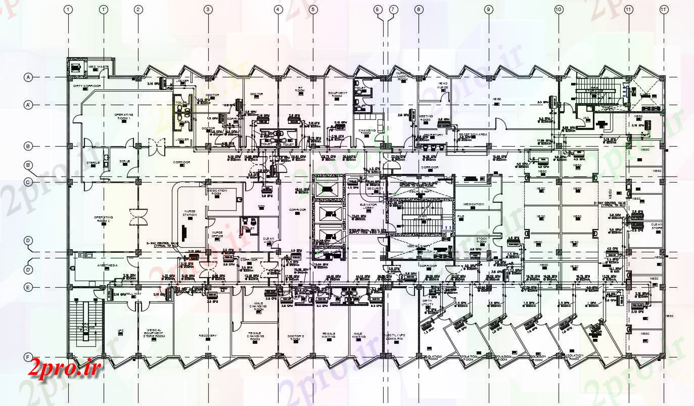 دانلود نقشه بیمارستان ، درمانگاه ، مرکز بهداشت ، کلینیک ، مطب 34×65 متر (کد32055)
