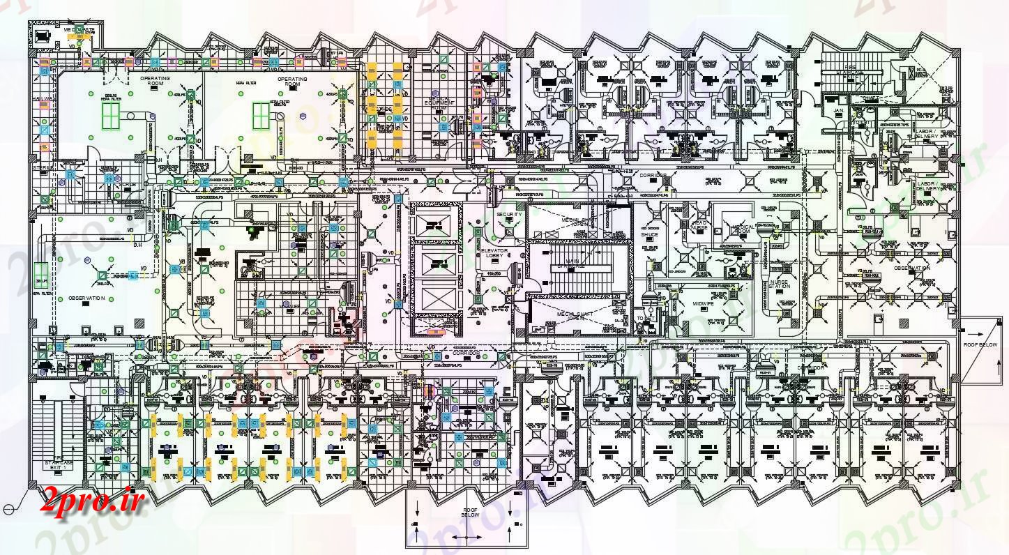 دانلود نقشه بیمارستان ، درمانگاه ، مرکز بهداشت ، کلینیک ، مطب 36×68 متر 30 در 65 متر (کد32056)