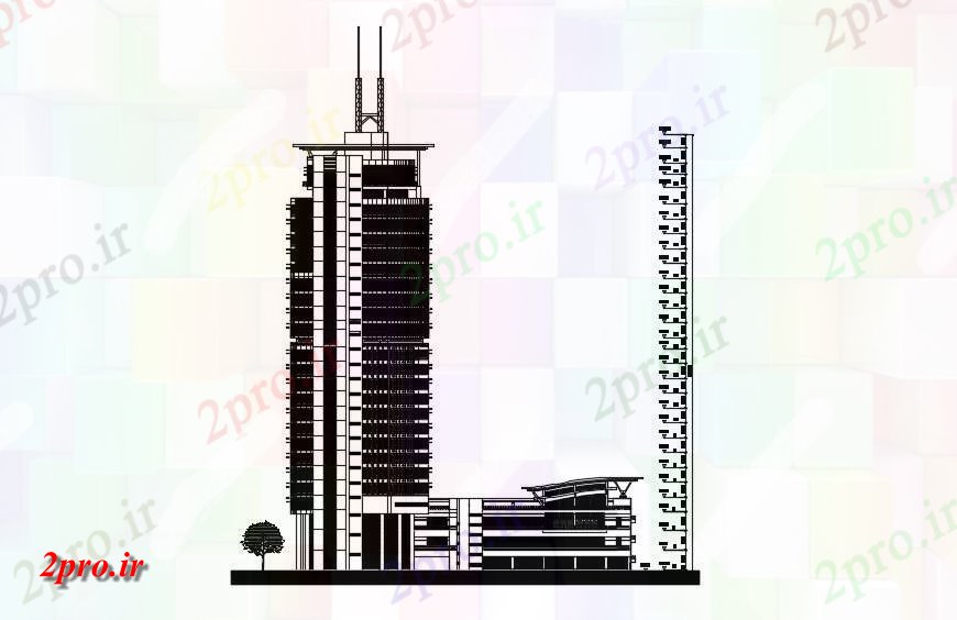 دانلود نقشه نما و برش ساختمان ، برج ، اپارتمان   (کد32248)