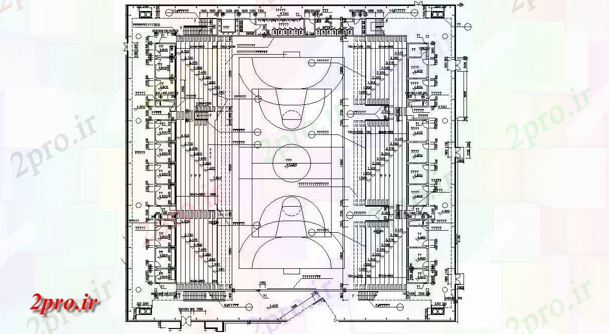 دانلود نقشه ورزشگاه ، سالن ورزش ، باشگاه 43×48 متر (کد32298)
