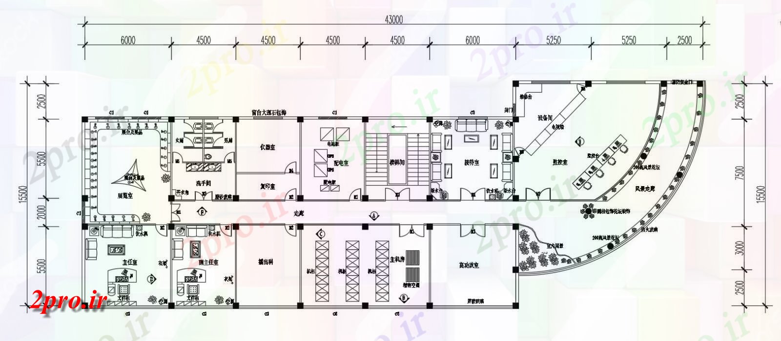 دانلود نقشه تجاری ، اداری ، دفتر کار 15×43 متر (کد32349)