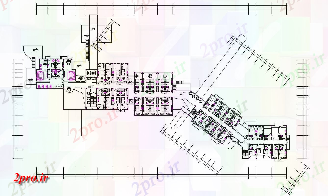 دانلود نقشه هتل ،مهمانسرا ، خوابگاه ، متل 52×132 متر (کد32370)