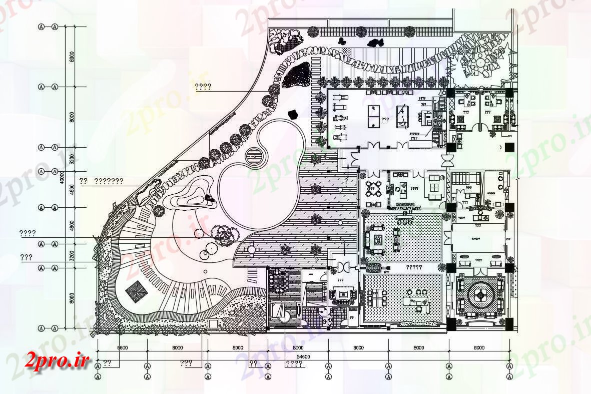 دانلود نقشه باشگاه ، ورزشگاه ، سالن ورزش ، طراحی محوطه ، پارک 40×54 متر (کد32395)