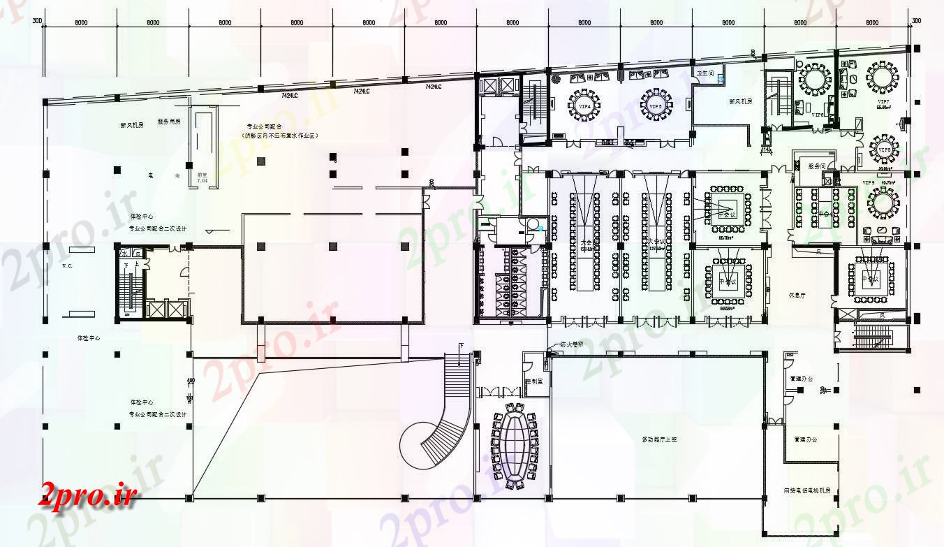 دانلود نقشه تجاری ، اداری ، دفتر کار 46×95 متر (کد32401)