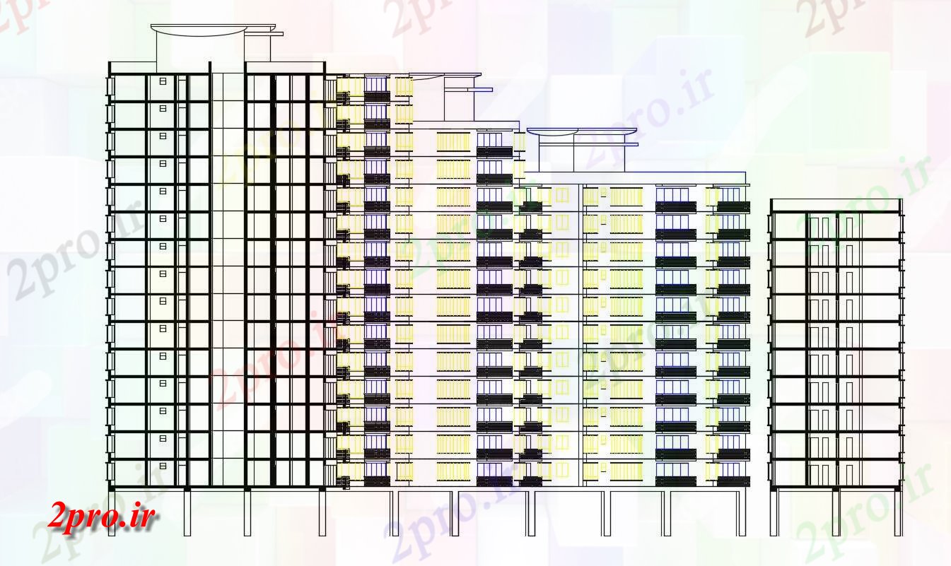 دانلود نقشه نما و برش ساختمان ، برج ، اپارتمان   (کد32509)