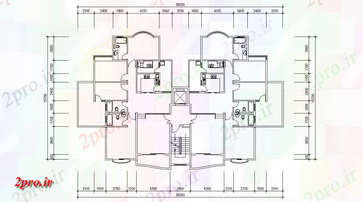 دانلود نقشه مسکونی  ، ویلایی ، آپارتمان 15×26 متر (کد32893)