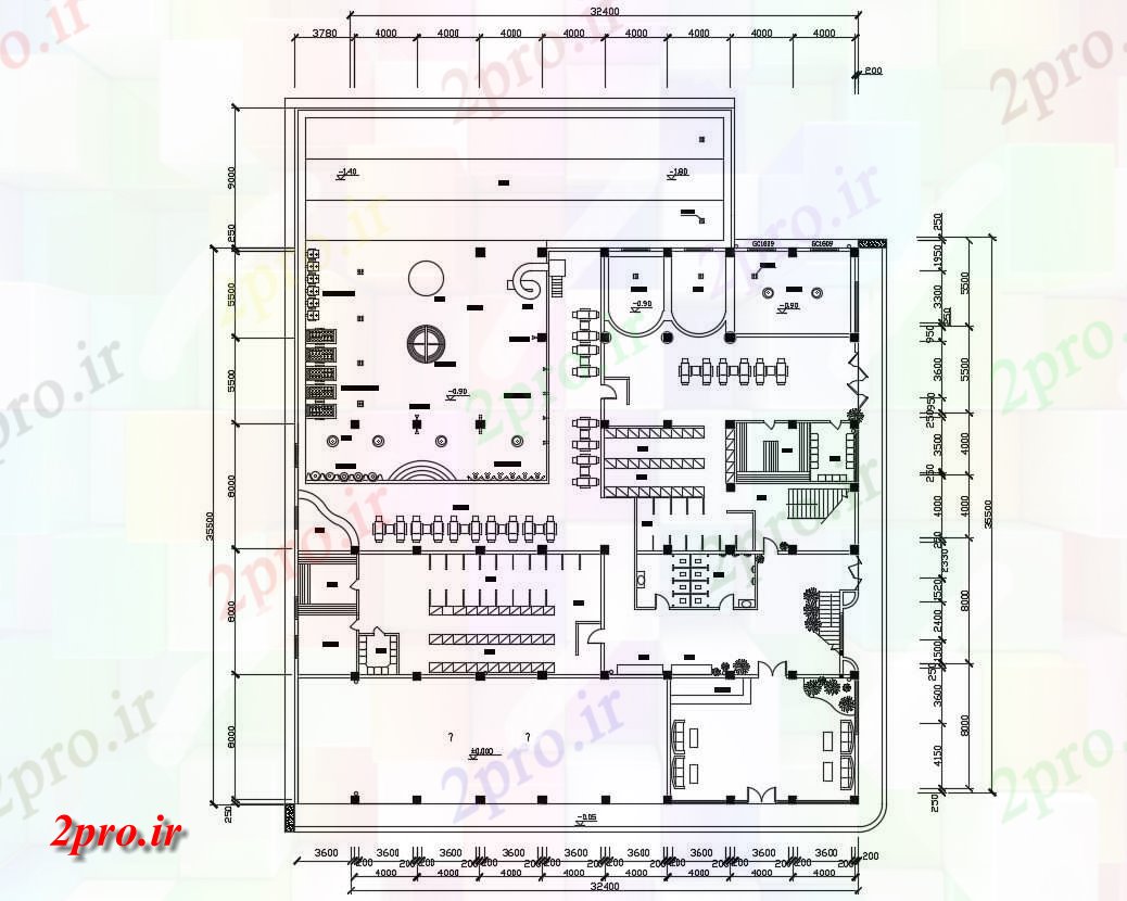 دانلود نقشه باشگاه ، ورزشگاه ، سالن ورزش 32×35 متر (کد32894)