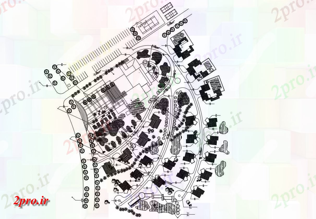 دانلود نقشه طراحی محوطه 107 در 140 متر (کد32924)