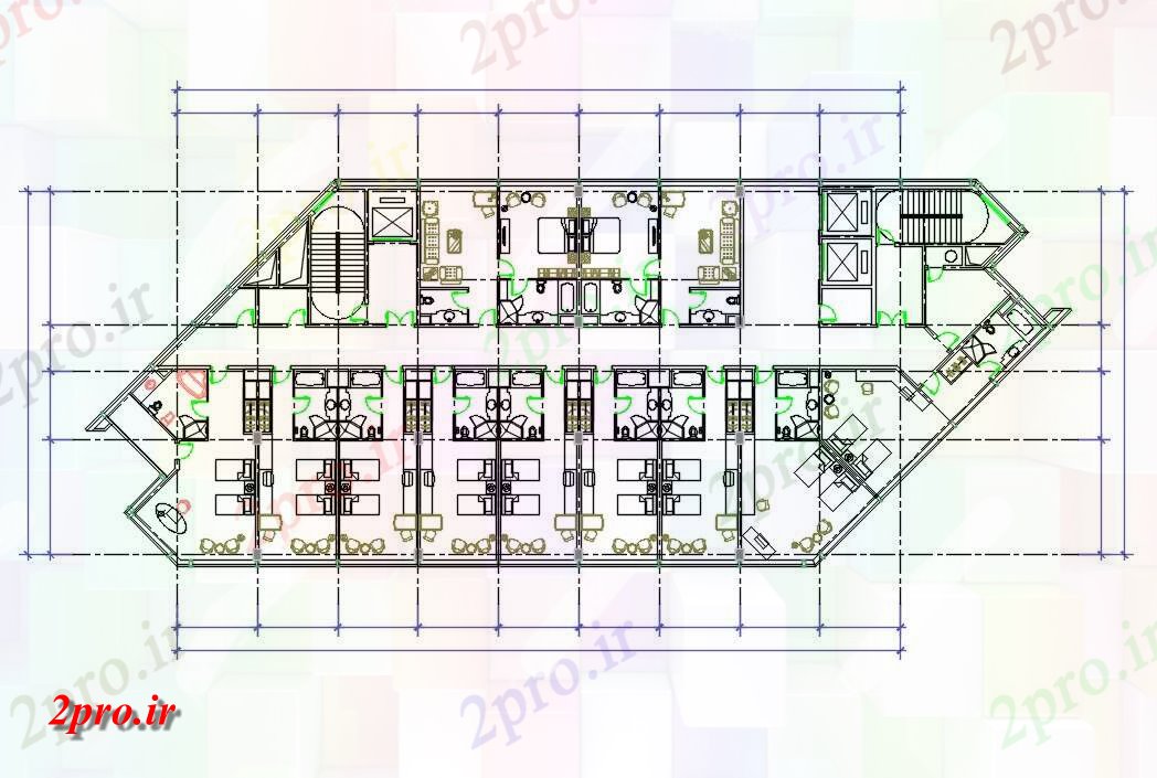 دانلود نقشه هتل ،مهمانسرا ، خوابگاه متل 19×38 متر (کد32925)