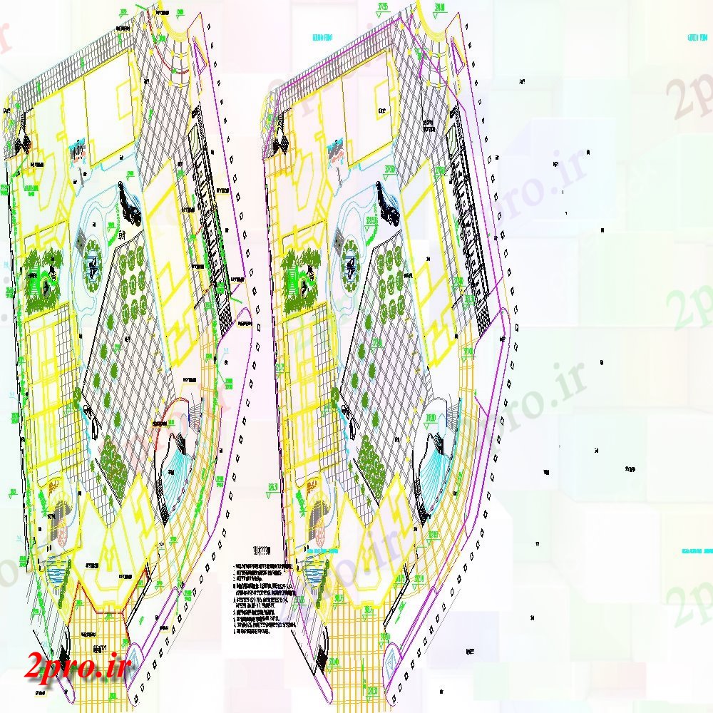 دانلود نقشه محوطه سازی ویلا ، مسکونی ، دوبلکس 16×18 متر (کد32995)