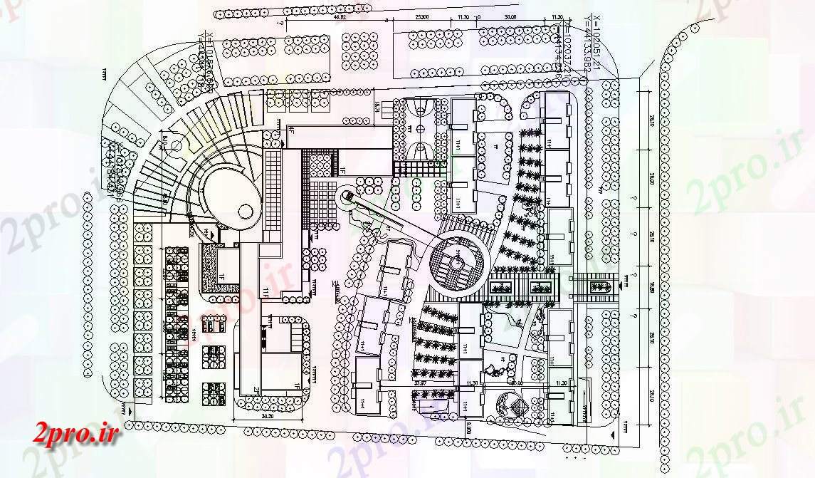 دانلود نقشه زمین بازی ، باشگاه ، ورزشگاه ، سالن ورزش همراه محوطه 16×23 متر (کد33007)