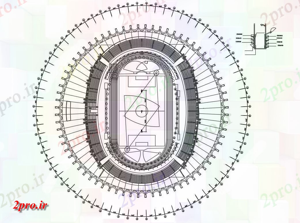 دانلود نقشه استادیوم ، ورزشگاه 246×246 متر (کد33025)