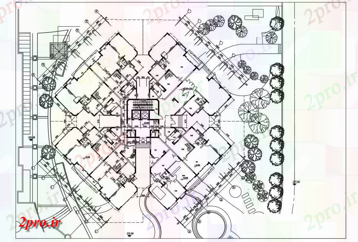 دانلود نقشه مسکونی ، ویلا ، دوبلکس ، اپارتمان 40×40 متر (کد33066)