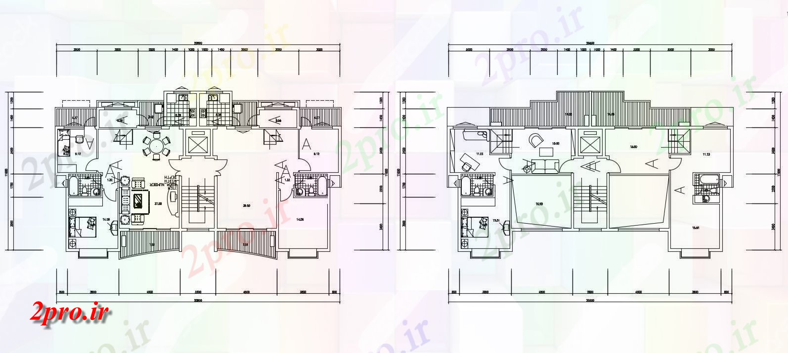 دانلود نقشه مسکونی ، ویلا ، دوبلکس ، اپارتمان 11×20 متر (کد33128)