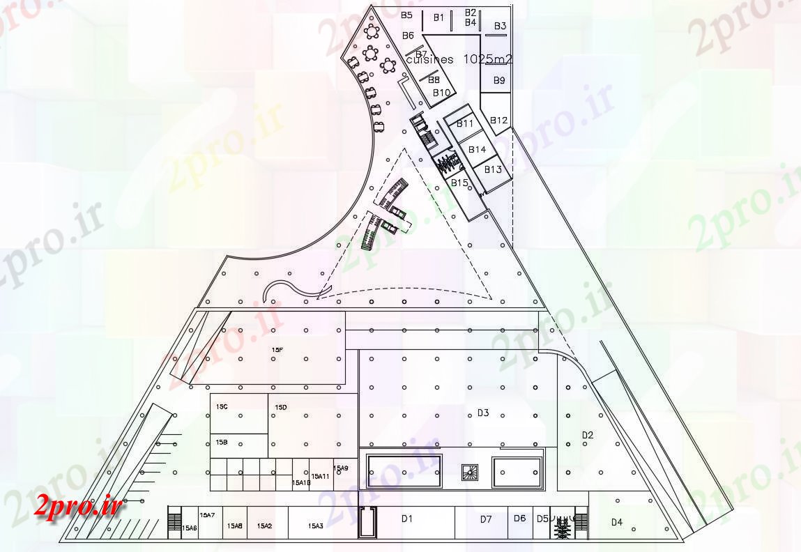 دانلود نقشه تجاری ، اداری ، دفتر کار 130×150 متر (کد33145)