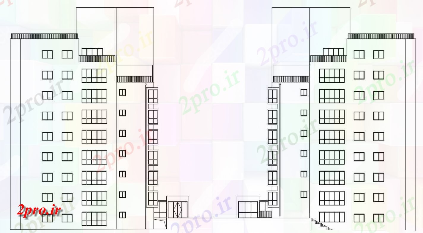 دانلود نقشه نما و برش ساختمان ، برج ، اپارتمان   (کد33150)