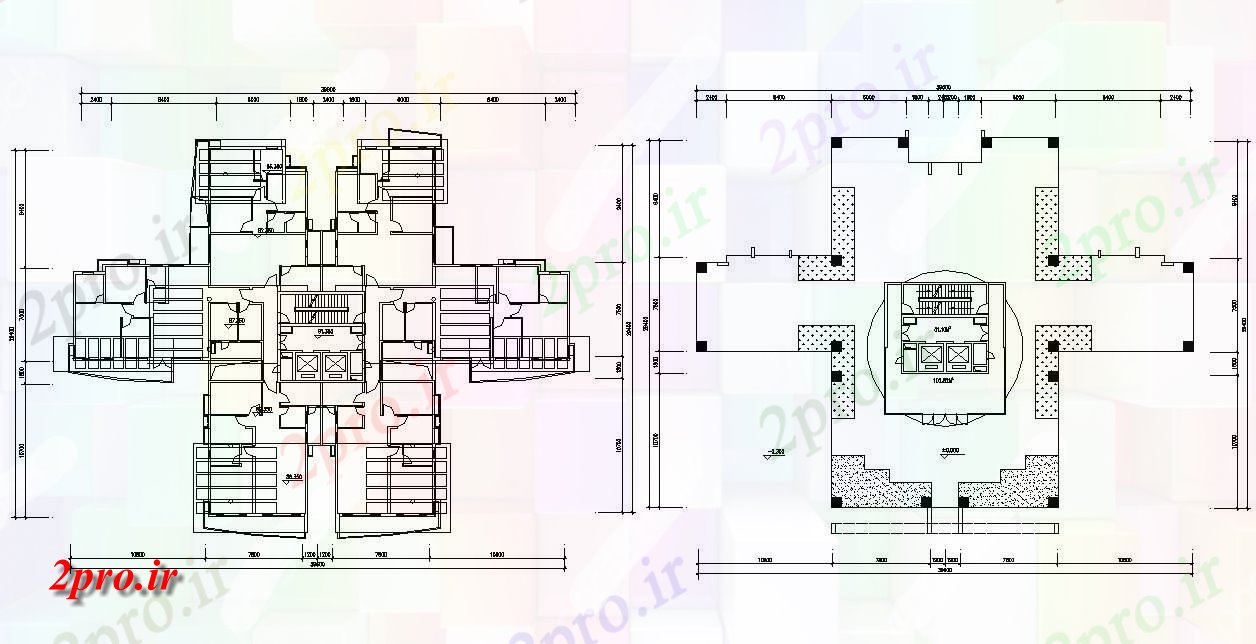 دانلود نقشه مسکونی ، ویلا ، دوبلکس ، اپارتمان 29×39 متر (کد33155)