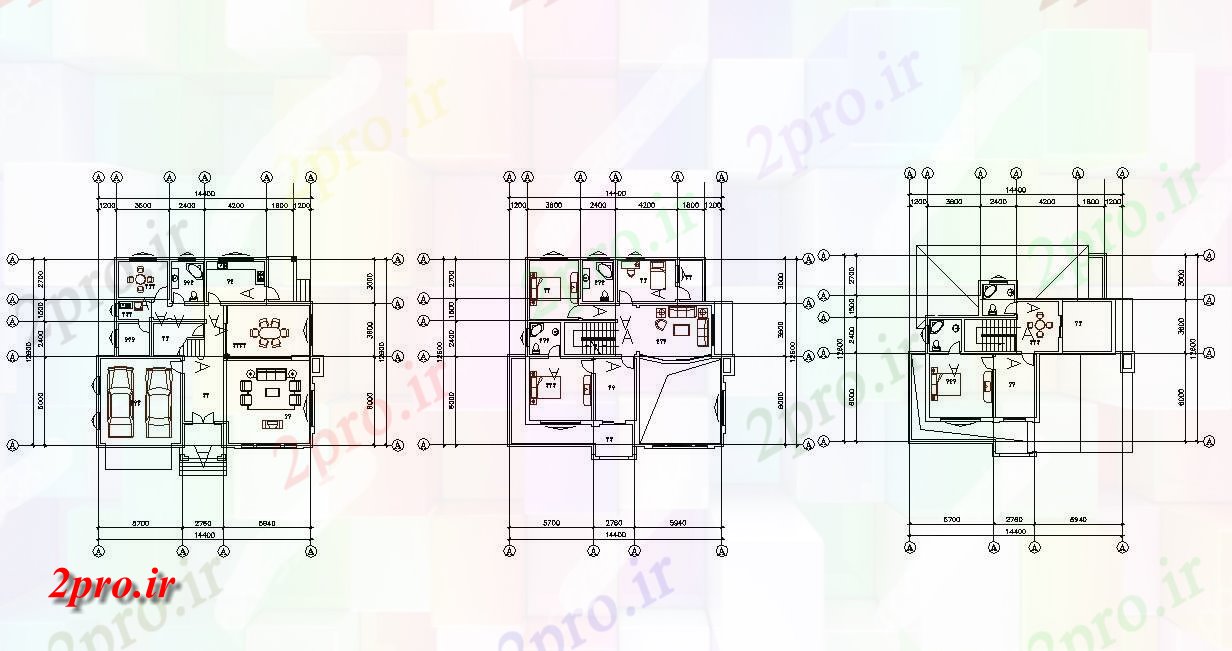 دانلود نقشه مسکونی ، ویلا ، دوبلکس ، اپارتمان 12×14 متر (کد33160)