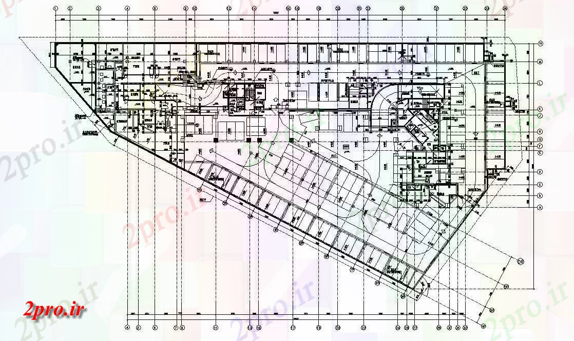 دانلود نقشه تجاری ، اداری ، دفتر کار 44×122 متر (کد33168)