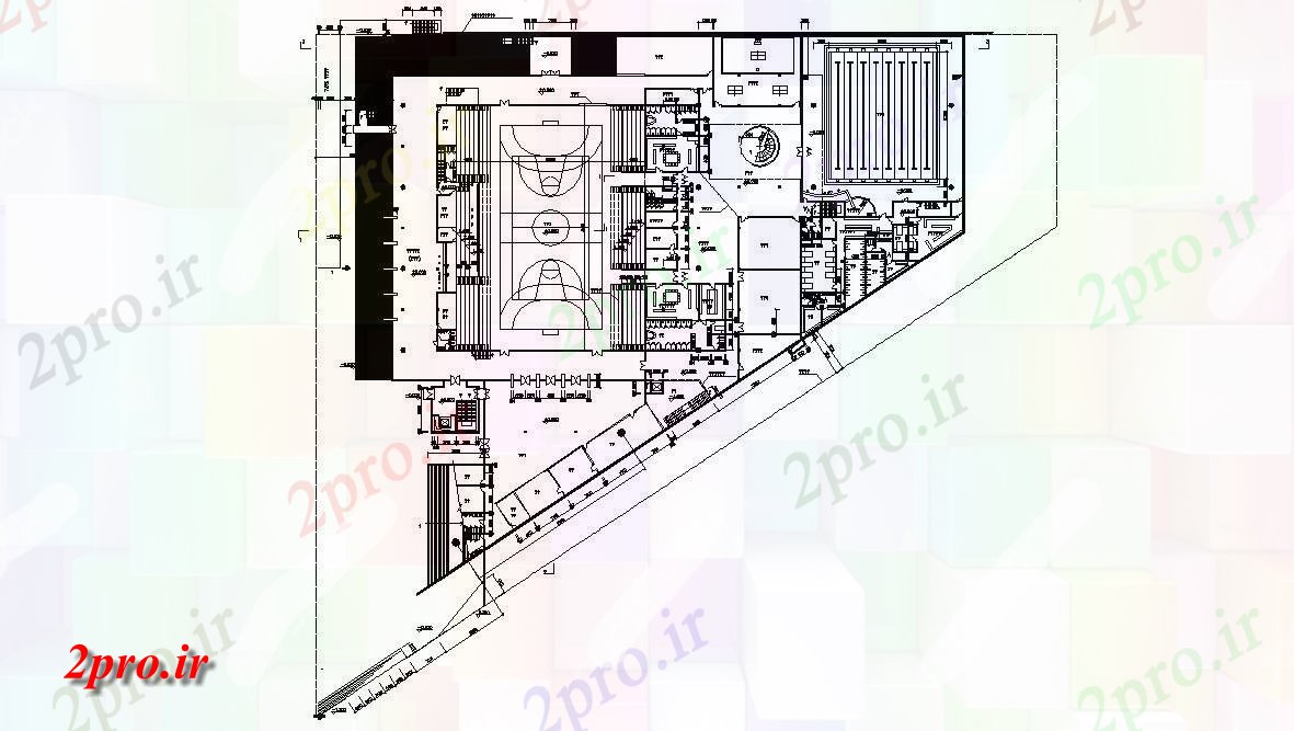 دانلود نقشه ورزشگاه ، سالن ورزش ، باشگاه 100×119 متر (کد33176)
