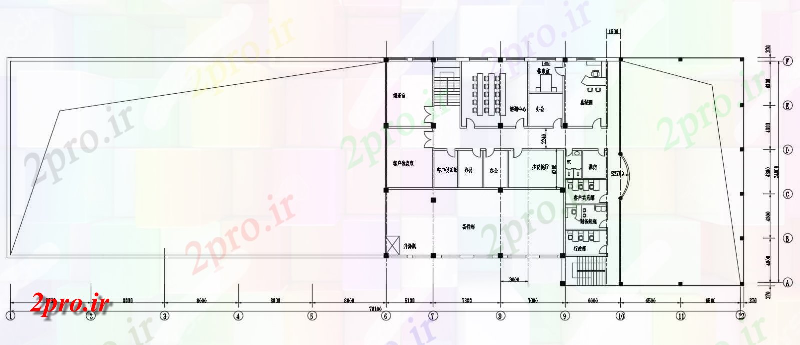 دانلود نقشه اداری ، دفتر کار ، تجاری 24×24 متر (کد33194)