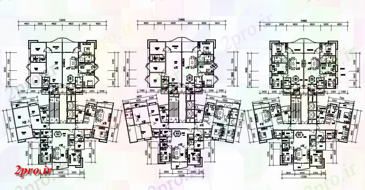 دانلود نقشه مسکونی ، ویلا ، دوبلکس ، اپارتمان 24×35 متر (کد33214)