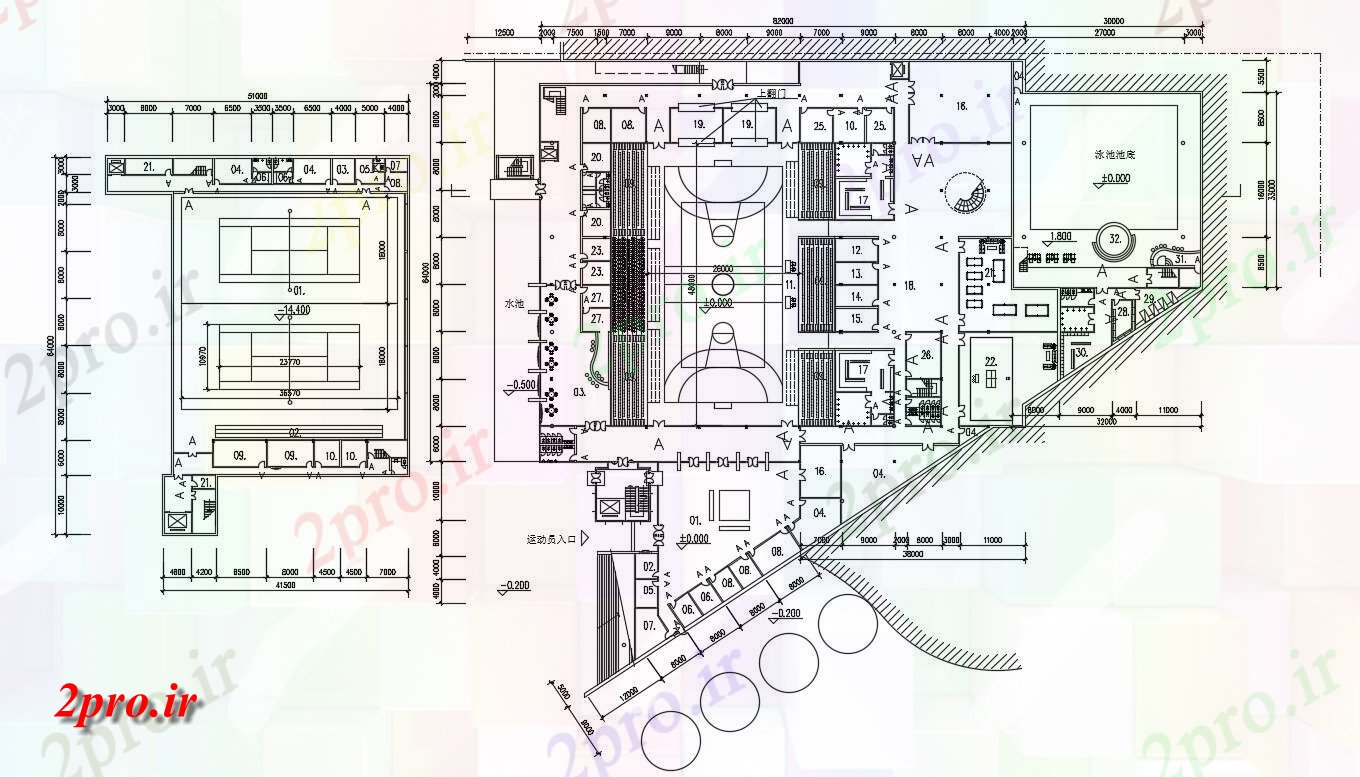دانلود نقشه ورزشگاه ، سالن ورزش ، باشگاه 115×125 متر (کد33230)