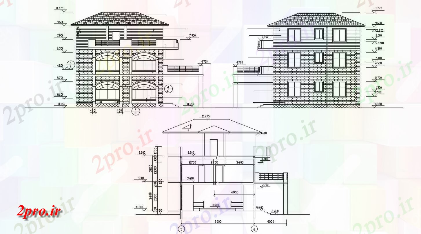 دانلود نقشه نما و برش ساختمان ، برج ، اپارتمان   (کد33250)