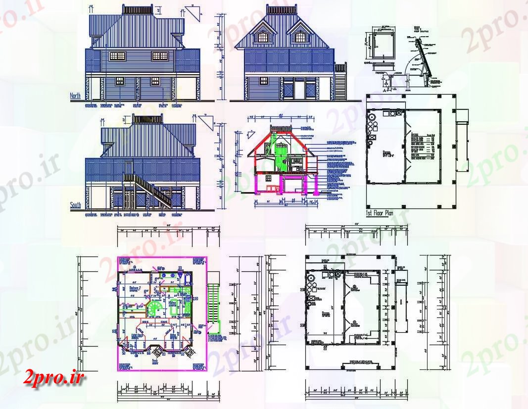 دانلود نقشه مسکونی ، ویلا ، دوبلکس ، اپارتمان 48×54 متر (کد33298)