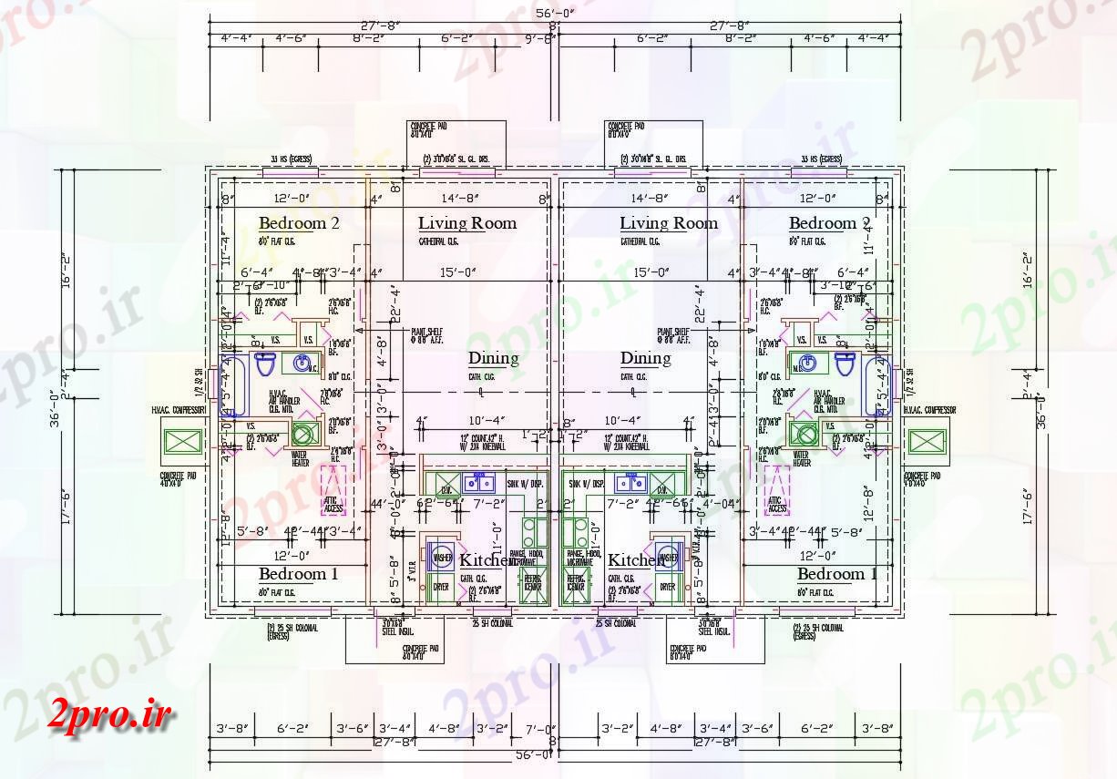 دانلود نقشه مسکونی ، ویلا ، دوبلکس ، اپارتمان 43×67 متر (کد33382)