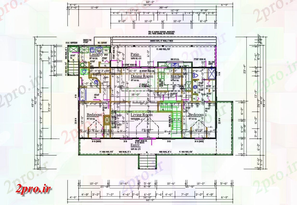 دانلود نقشه مسکونی ، ویلا ، دوبلکس ، اپارتمان 57×67 متر (کد33387)