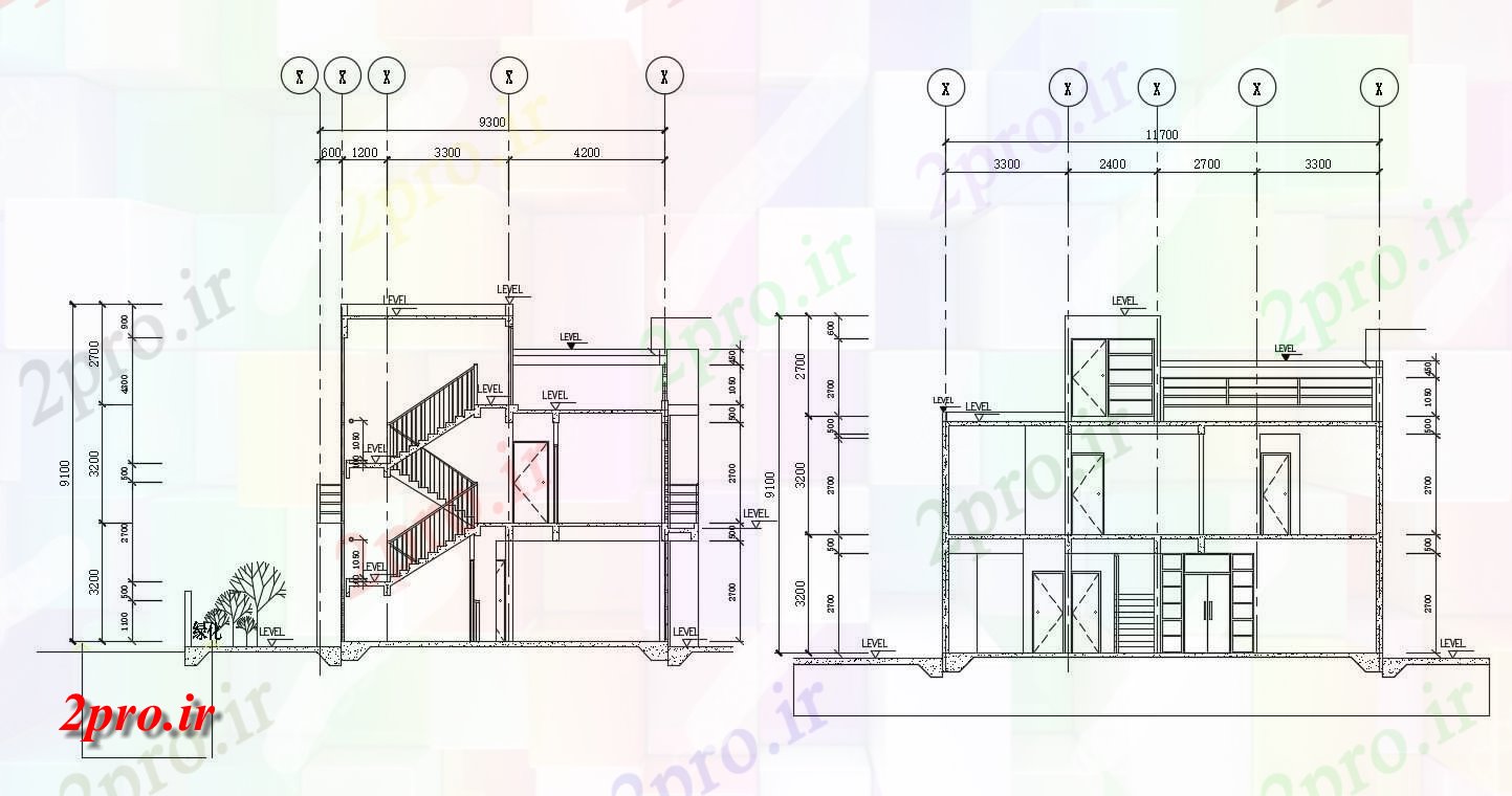 دانلود نقشه نما و برش ساختمان ، برج ، اپارتمان   (کد33390)