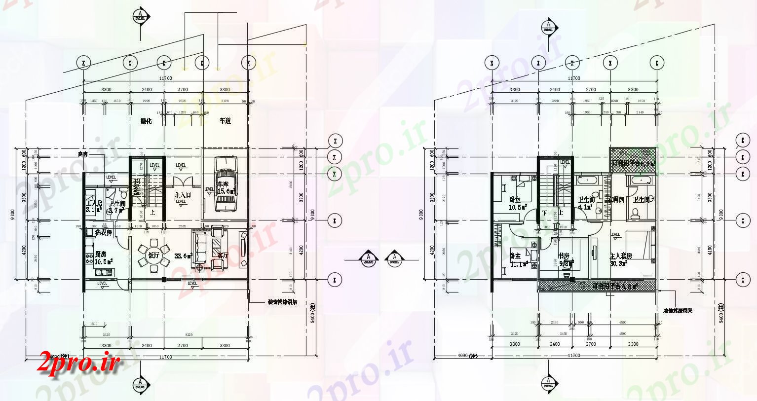 دانلود نقشه مسکونی ، ویلا ، دوبلکس ، اپارتمان 10×11 متر (کد33393)