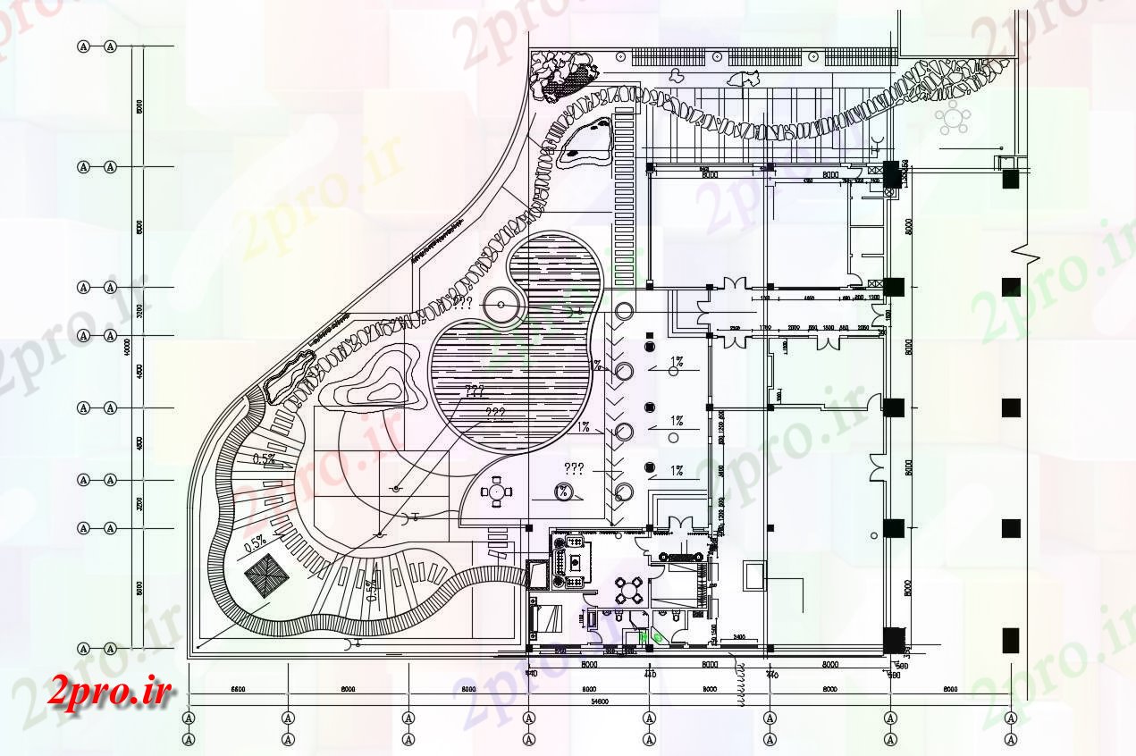 دانلود نقشه باشگاه ، ورزشگاه ، سالن ورزش 39×54 متر (کد33396)