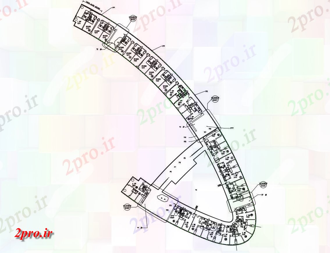 دانلود نقشه هتل ،مهمانسرا ، خوابگاه ، متل 56×141 متر (کد33399)