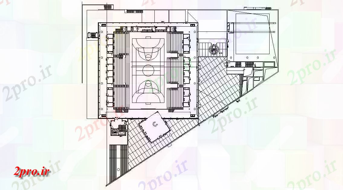دانلود نقشه ورزشگاه ، سالن ورزش ، باشگاه 101×111 متر 100 در 111 متر (کد33412)