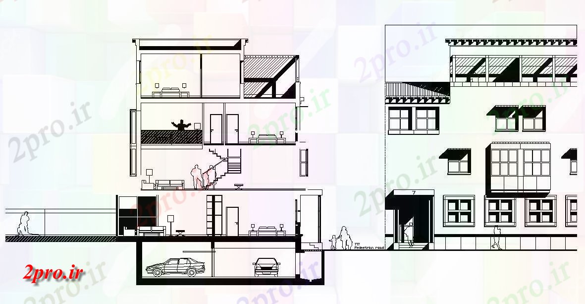 دانلود نقشه نما و برش ساختمان   (کد33445)