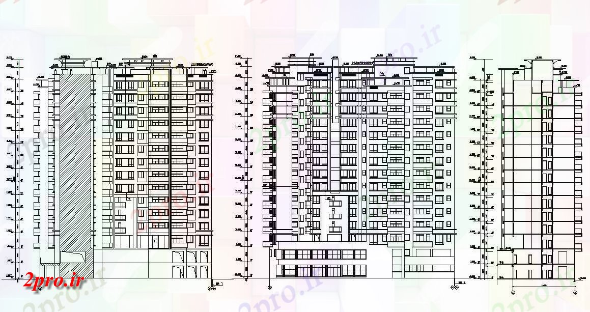 دانلود نقشه نما و برش ساختمان ، برج ، اپارتمان   (کد33448)