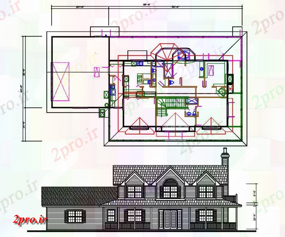 دانلود نقشه مسکونی ، ویلا ، دوبلکس ، اپارتمان 52×95 متر (کد33453)