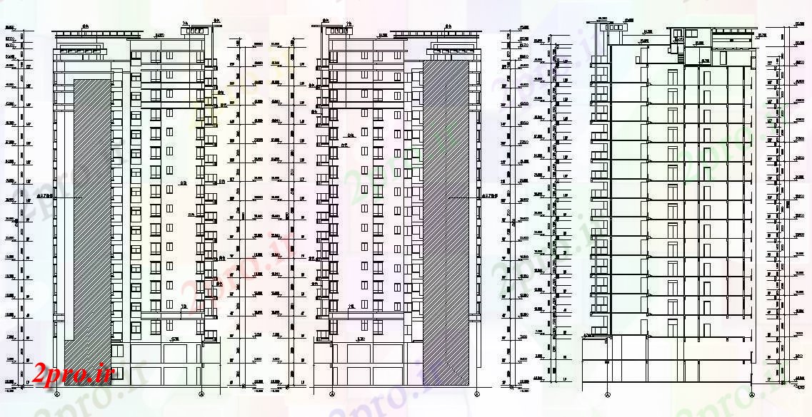 دانلود نقشه نما و برش ساختمان ، برج ، اپارتمان   (کد33471)