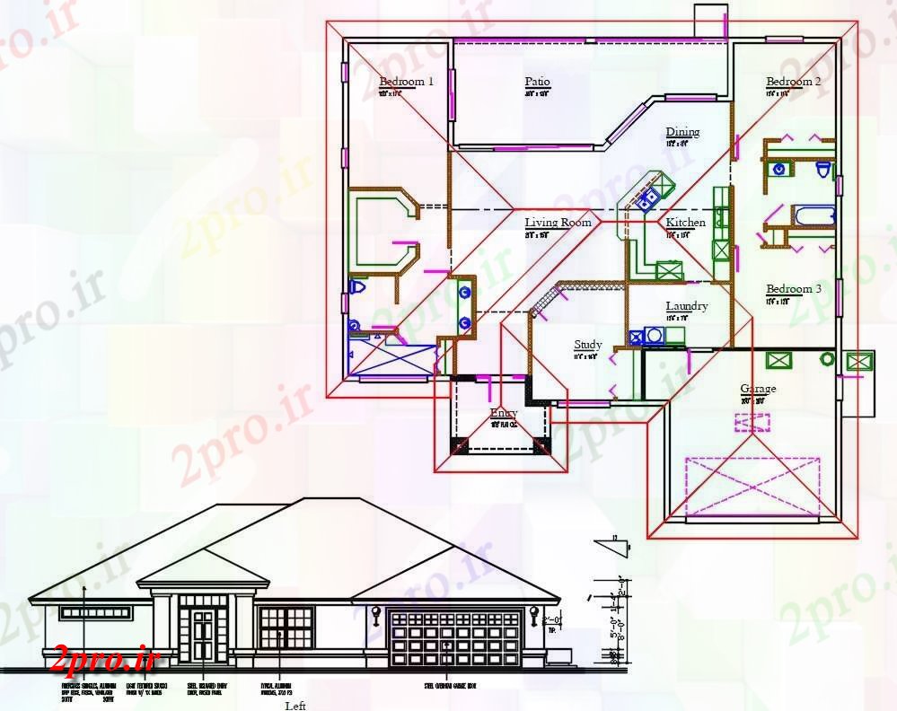 دانلود نقشه مسکونی ، ویلا ، دوبلکس ، اپارتمان 69×72 متر (کد33480)