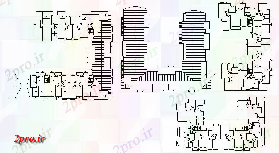 دانلود نقشه  آپارتمان مجتمع مسکونی همراه پلان سقف 39×43 متر (کد33511)