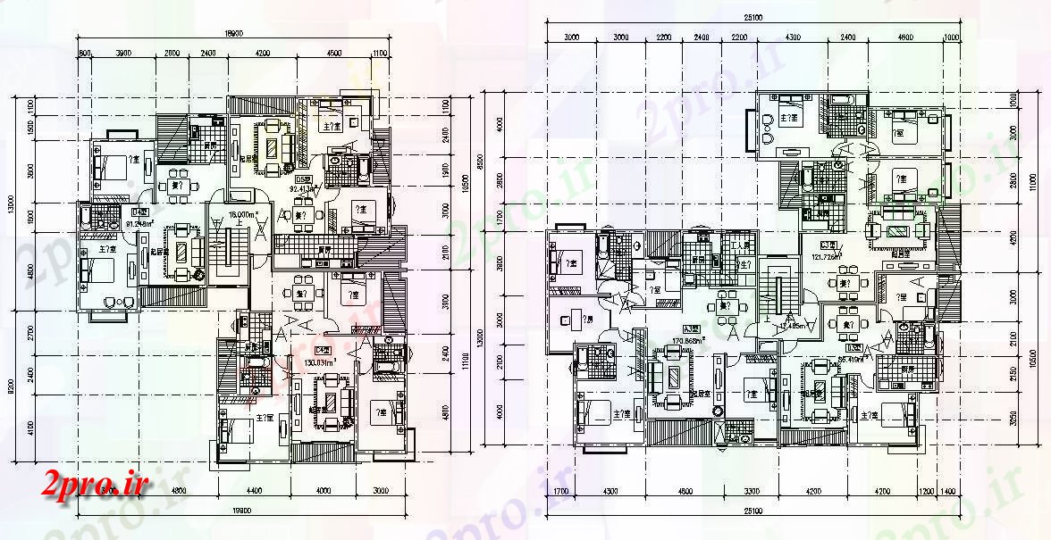 دانلود نقشه  آپارتمان مبله لوکس 19×22 متر (کد33521)