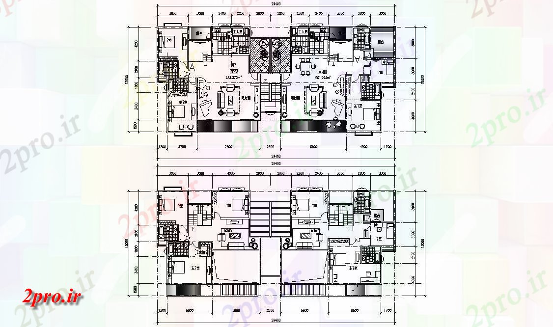 دانلود نقشه  ویلایی مسکونی 13×29 متر (کد33524)