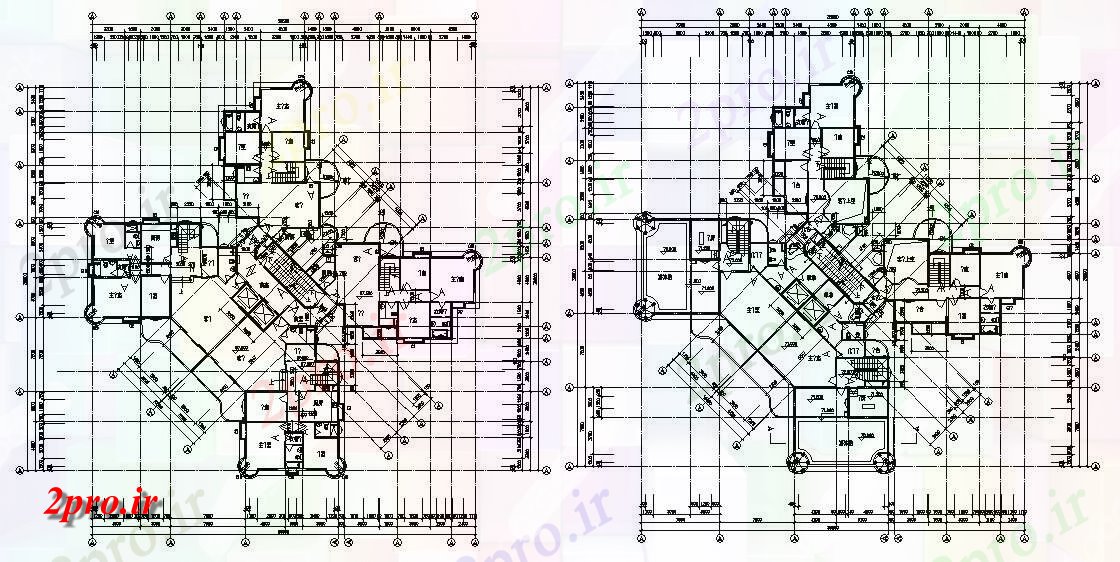 دانلود نقشه ساختمان بازرگانی تجاری اداری 38×38 متر (کد33550)