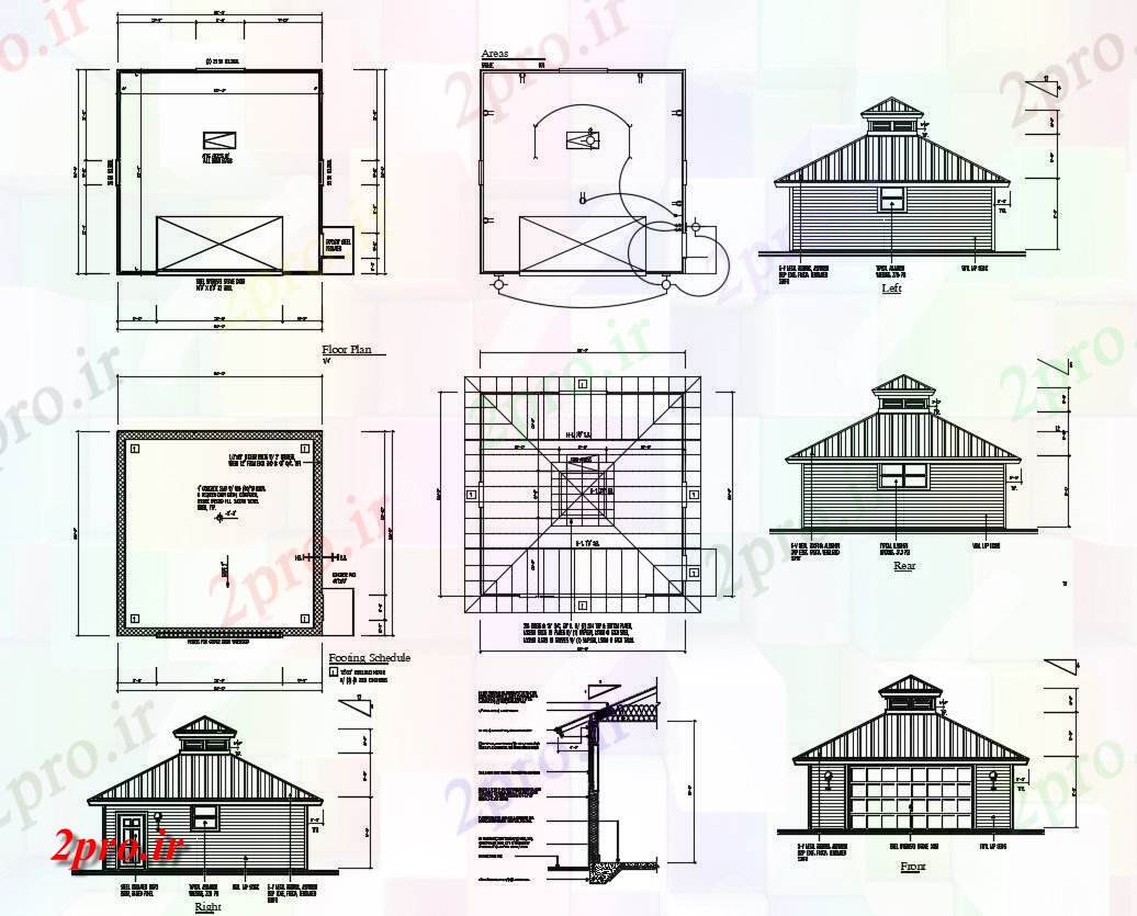 دانلود نقشه نما و جزئیات ویلایی به همراه مدار برق  (کد33556)