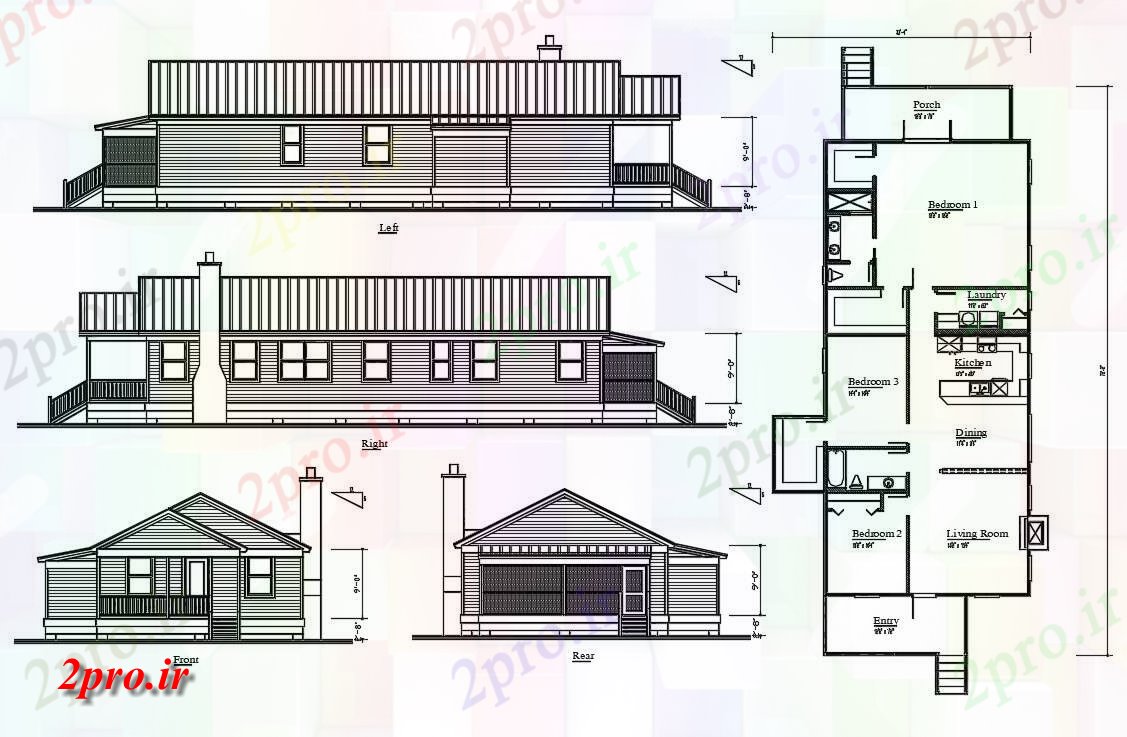 دانلود نقشه نما ویلا ، مسکونی ، دوبلکس 33×73 متر (کد33558)