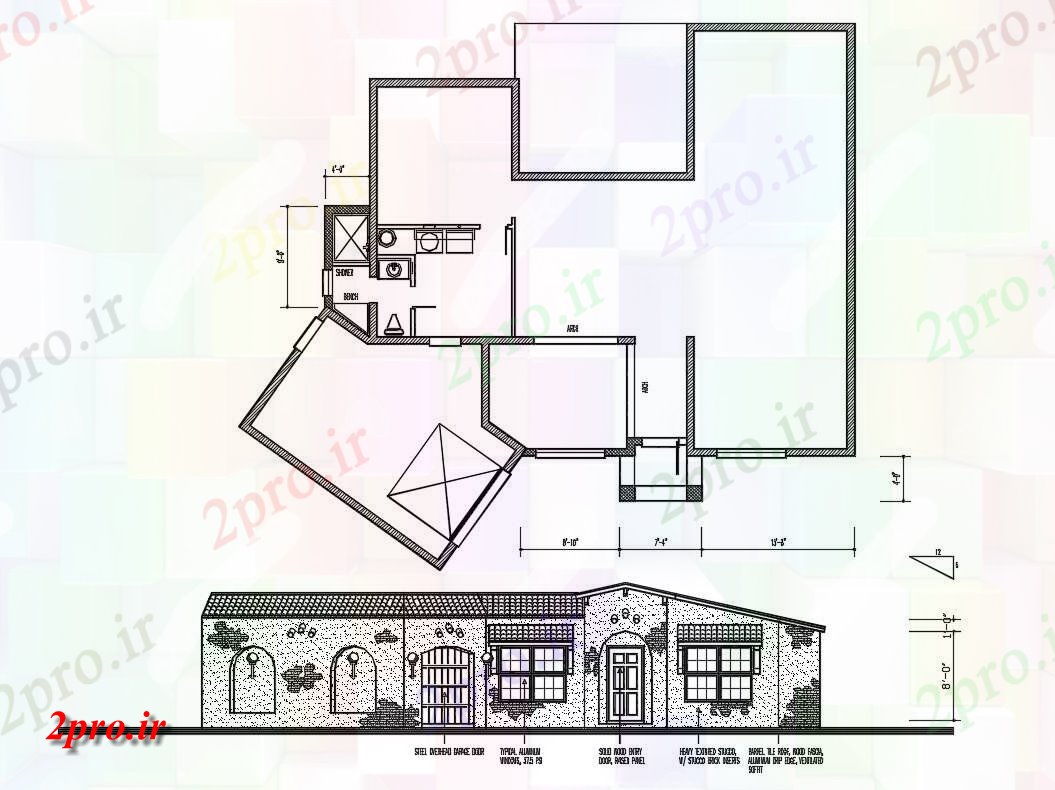 دانلود نقشه نما ویلا ، مسکونی ، دوبلکس 46×66 متر (کد33559)